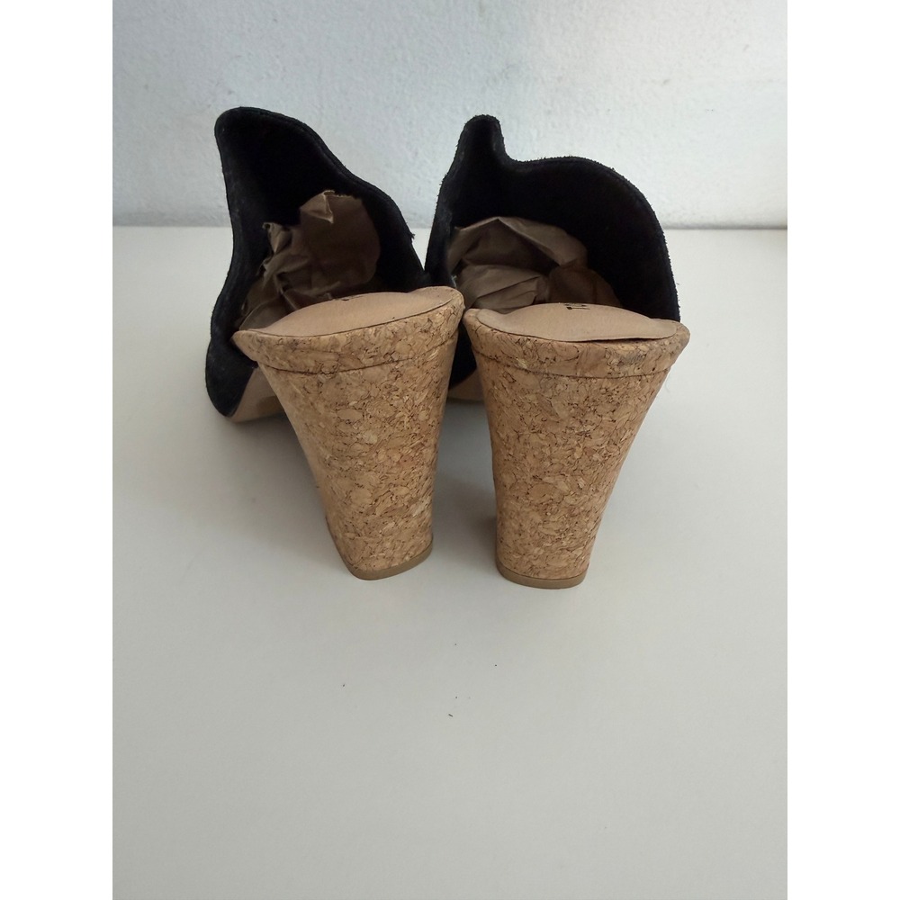 Torrid Black Genuine Suede Cork Block Heel Peep Toe Mule Sandals 8W 4556-Q8L - Picture 3 of 6